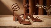 RENE CAOVILLA Brown Viscose Strap-On Sandals: Craft and Detail