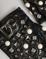 Dolce & Gabbana Black Pearl Embellished Wrist Length Gloves