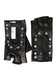 Dolce & Gabbana Women Black Embellished Wrist Length Mitten Gloves