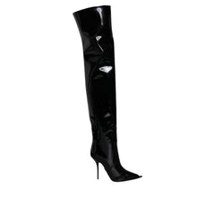 Dolce & Gabbana Black Leather Over The Knee