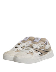 Dolce & Gabbana White Beige Faux Shearling Low Top Sneakers Shoes