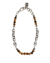 Dolce & Gabbana Silver Tone Brass Chain Beaded Gem DG Logo Bracelet