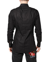 Dolce & Gabbana Camisa Formal de Algodón Negra y DORADA con Cuello
