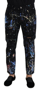 Dolce & Gabbana Schwarze Baumwolljeans mit Farbkleckseffekt-Print