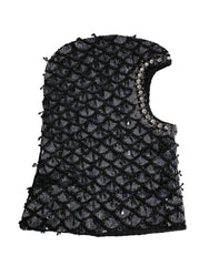 Dolce & Gabbana Black Wool Crystal Embellished Balaclava Hat