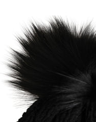 Dolce & Gabbana Bonnet en Tricot Acrylique Noir à Fourrure Hivernal