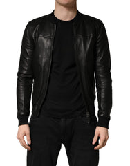 Dolce & Gabbana Black Lamb Leather Full Zip Biker Jacket