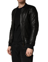 Dolce & Gabbana Black Lamb Leather Full Zip Biker Jacket