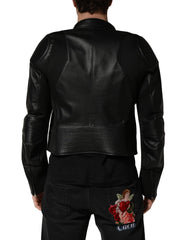 Dolce & Gabbana Black Nylon Full Zip Men Biker Coat Jacket
