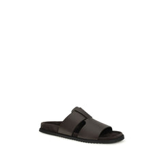 Dolce & Gabbana Brown Calf Leather Bos Taurus Flat Sandals