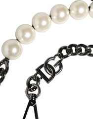 Dolce & Gabbana White Leather Silver Chain Bag Accessory Shoulder Strap