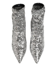 Dolce & Gabbana Silver Sequined Short Boots Stretch Shoes