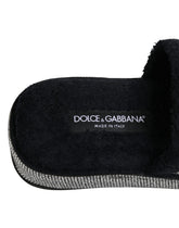 Dolce & Gabbana Black Crystal Embellished Platform Slides Shoes