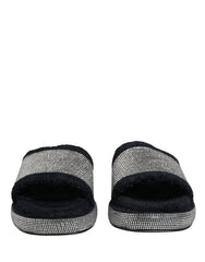 Dolce & Gabbana Black Crystal Embellished Platform Slides Shoes