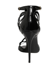 Dolce & Gabbana Black Leather Stiletto Heel Sandals Shoes