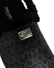 Dolce & Gabbana Gray Faux Fur Jacquard Mules Sandals Shoes