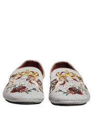 Dolce & Gabbana Gray Crown Rose Angel Embroidery Loafer Shoes