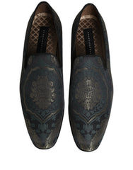 Dolce & Gabbana Black Floral Brocade Slip On Loafers Shoes