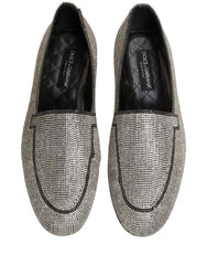 Dolce & Gabbana Silver Crystal Embellished Men Loafers Shoes