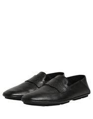 Dolce & Gabbana Black Deerskin Leather Driver Loafers Shoes