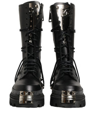 Dolce & Gabbana Black Stud Platform Combat High Boots Shoes