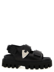 Alexander McQueen Black Calf Leather Bos Taurus Flat Sandals