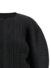 PLEATS PLEASE ISSEY MIYAKE Black Polyester Full-Length Jacket