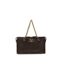 Valentino Garavani Brown Calf Leather Bos Taurus Shoulder Bag