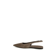 Brunello Cucinelli Brown Calf Leather Bos Taurus Ballet Flats