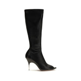 Amina Muaddi Black Napa Leather / Calf Bos Taurus High Heel Boots
