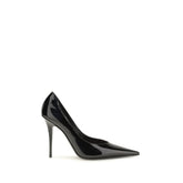 Amina Muaddi Black Calf Leather Bos Taurus High Heel Pumps