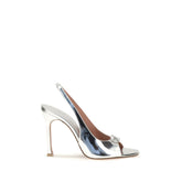 Amina Muaddi Silver Calf Leather Bos Taurus Sandals