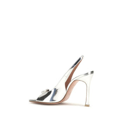 Amina Muaddi Silver Calf Leather Bos Taurus Sandals
