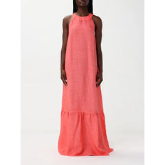 120% Lino Orange Linen Casual Dress - IT44