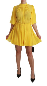 Robe Dolce & Gabbana jaune plissée trapèze mini 100% soie
