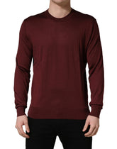 Dolce & Gabbana Maroon Silk Men Crew Neck Pullover Sweater - IT52 | XL
