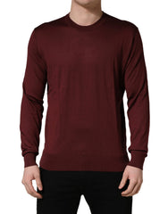 Dolce & Gabbana Maroon Silk Men Crew Neck Pullover Sweater - IT52 | XL