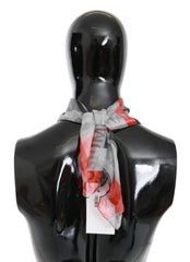 Costume National roter, 100% Seidenschal, graue Markenschal