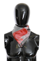 Costume National roter, 100% Seidenschal, graue Markenschal