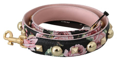 Bandoulière accessoire en cuir rose à motif floral et clous Dolce & Gabbana