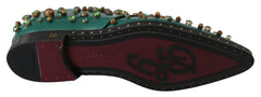 Chaussures Dolce & Gabbana en cuir vert et cristaux, style broquet.