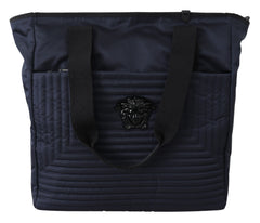 Sac cabas Versace élégant en nylon bleu