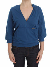 Pull en coton bleu Exte à col V profond pour femme