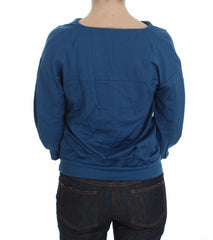 Exte Blue Baumwoll-Top-Pullover mit tiefem V-Ausschnitt für Damen