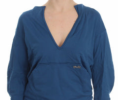 Exte Blue Baumwoll-Top-Pullover mit tiefem V-Ausschnitt für Damen