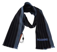 Missoni Unisex-Wickelschal aus schwarz-blau gestreifter Wolle