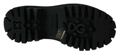 Dolce & Gabbana Schwarze Leder-Kampfstiefel mit Kristallverzierungen