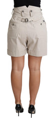 Dolce & Gabbana Beige Baumwoll-Shorts mit Falten und hohem Bund