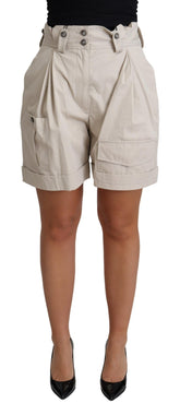 Dolce & Gabbana Beige Baumwoll-Shorts mit Falten und hohem Bund