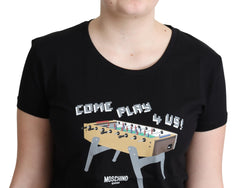 Moschino Schwarzes Baumwoll-T-Shirt mit Aufdruck „Come Play 4 Us“